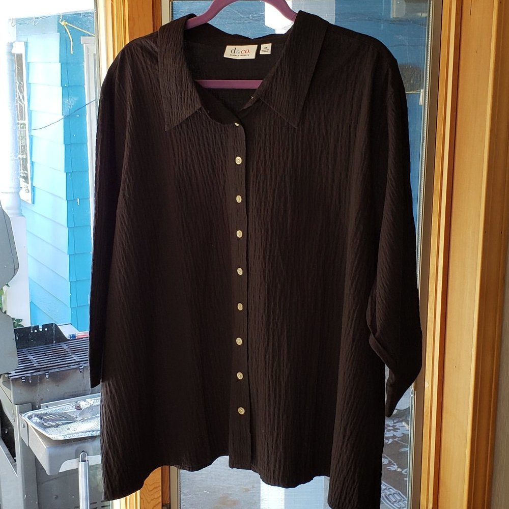 Denim & Co. Stretch Gauze 3/4 Sleeve Button down Shirt,  3x,  Black